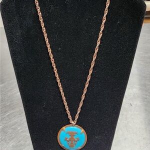 Vintage Bell Trading Co Aztec  Native American Solid Copper Pendant Necklace 30”